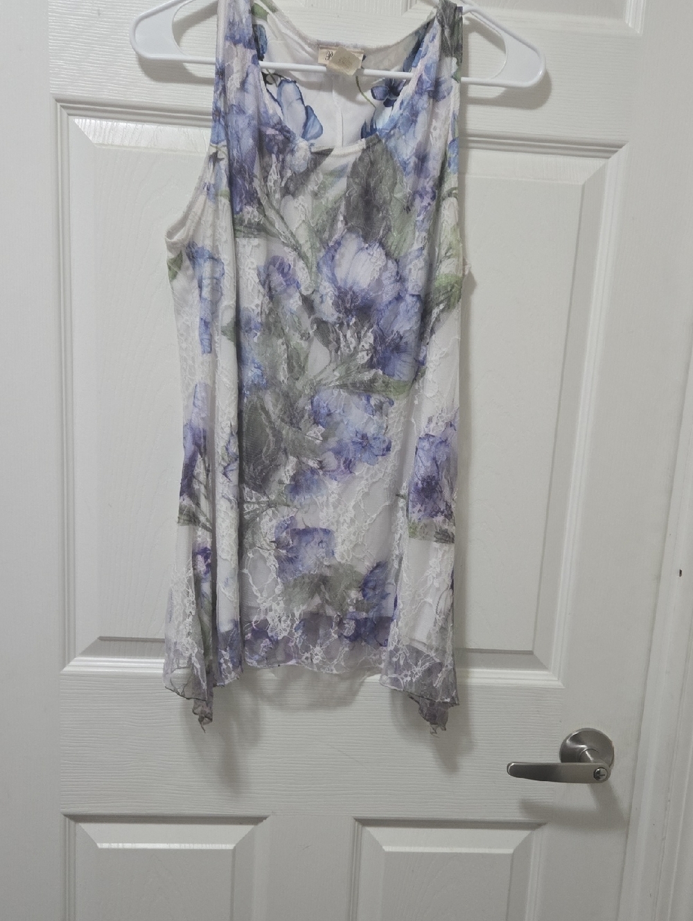 Brittany Black White Blouse with Lavender Floral Detail
